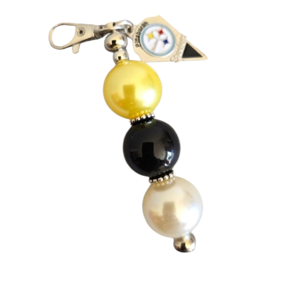 Pittsburgh Steelers Bag Charm Black Yellow Gold Beaded Purse Backpack Handbag